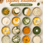 Assiette de légumes d'automne préparés pour les repas d'un bébé, offrant une variété de couleurs et de textures saines.