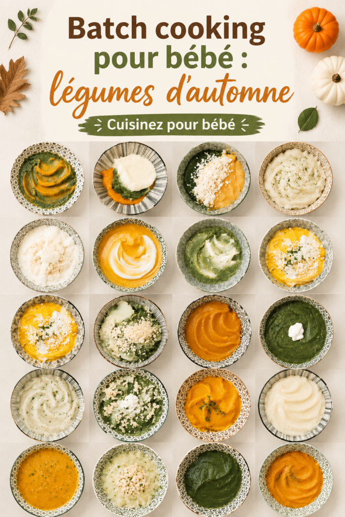 Assiette de légumes d'automne préparés pour les repas d'un bébé, offrant une variété de couleurs et de textures saines.