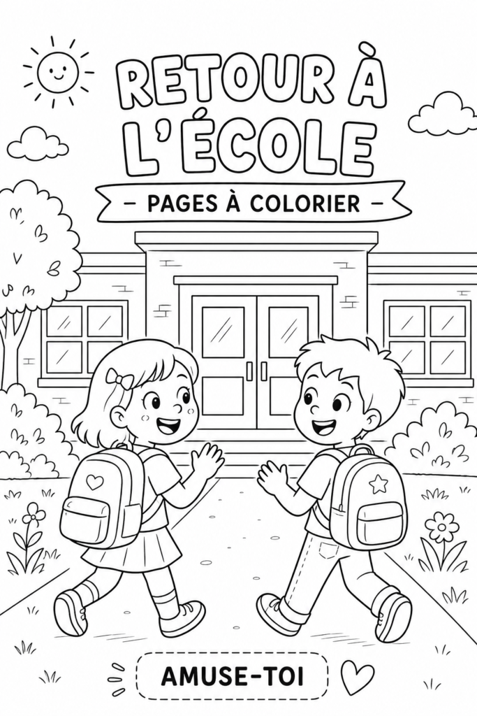 Un ensemble de pages de coloriages sur le thème de la rentrée scolaire, à imprimer pour les enfants.