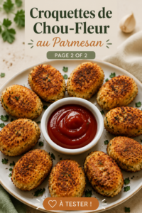 Recette de croquettes de chou-fleur au parmesan, présentées sur une assiette garnie