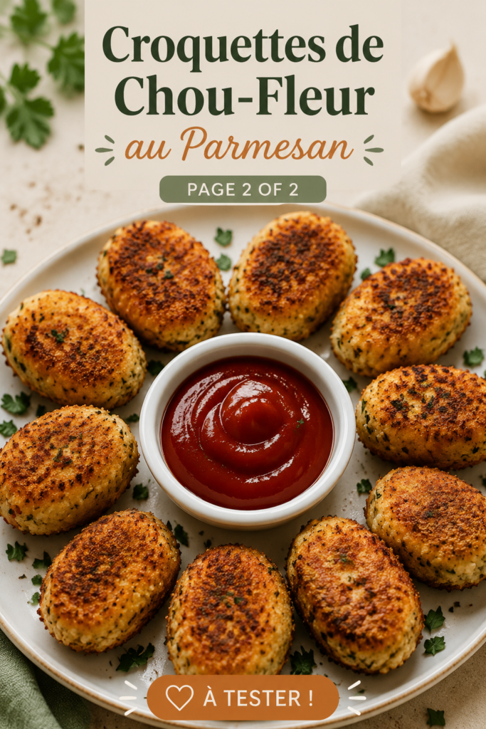 Recette de croquettes de chou-fleur au parmesan, présentées sur une assiette garnie