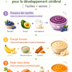 Purées de fruits et légumes sains pour bébés favorisant le développement cognitif.
