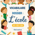 Image d'un classeur sur le vocabulaire pour les élèves du CP à CE2, contenant divers outils pédagogiques.
