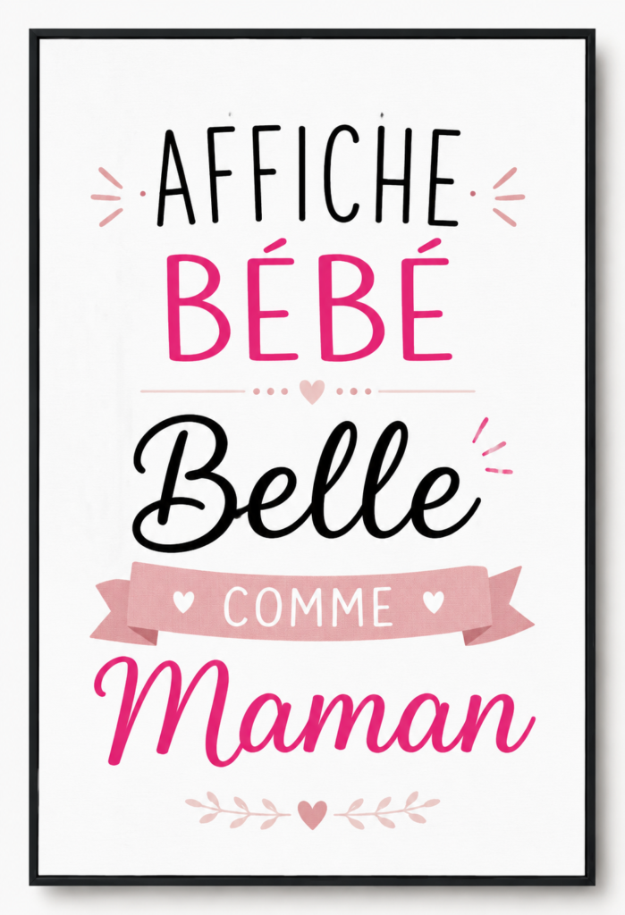 Affiche Bébé Belle comme Maman décorant une chambre d'enfant paisible.