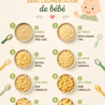 Un bébé souriant découvrant des morceaux dans son assiette lors d'un repas.