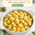 Boulettes de légumes et pommes de terre servies sur une assiette colorée pour enfants.