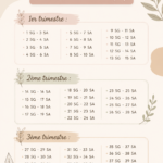Calendrier de grossesse personnalisé avec des illustrations douces de bébés et de motifs floraux.