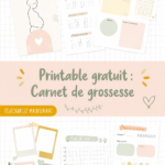 Carnet de grossesse gratuit à imprimer sur fond pastel avec des éléments de décoration.