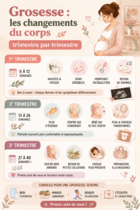 Évolution du corps d'une femme enceinte à travers les trimestres de la grossesse