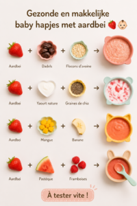 Des collations saines pour bébé à base de fraises sur une table.