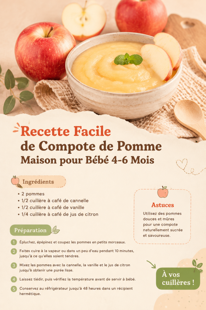 Compote de pommes maison pour bébé dans un bol sur une table