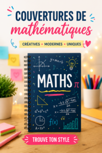 Couverture de maths colorée avec des formules et graphiques