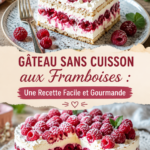 Gâteau aux framboises sans cuisson dans un plat élégant