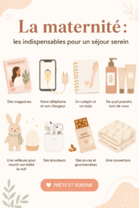 Une trousse de maternité pleine de essentiels pour les futures mamans.