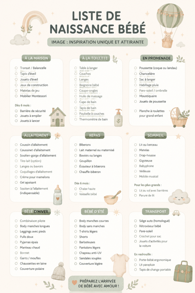 Inspiration pour une liste de naissance avec des articles et des idées uniques