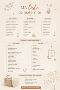 Liste de maternité avec des articles essentiels