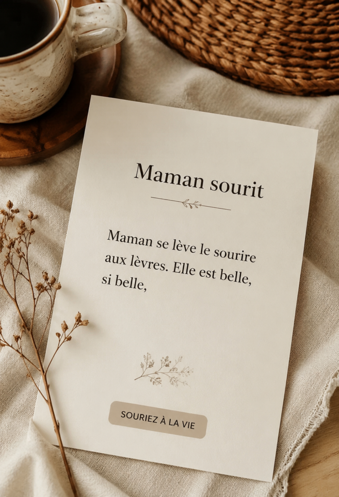 Maman souriante entourée de ses enfants, illustrant la joie de la maternité.