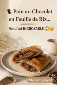 Pain au chocolat en feuille de riz croustillant garni de chocolat fondant