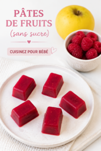 Pâtes de fruits maison sans sucre présentées dans un joli plat pour bébé.