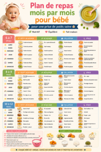 Plan de repas équilibré pour bébé mois par mois