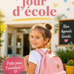 Un enfant souriant portant un cartable sur le chemin de l'école.