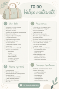 Valise de maternité soigneusement préparée avec les essentiels pour maman et bébé.