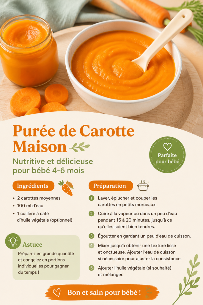 Purée de carotte maison pour bébé dans un biberon