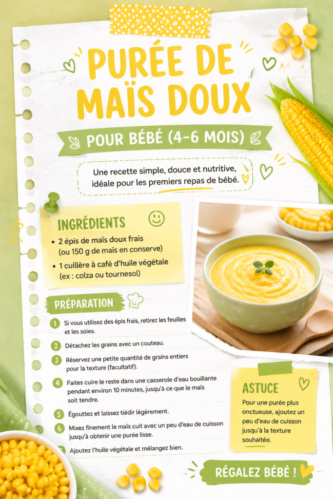 Purée de maïs doux pour bébé dans un bol