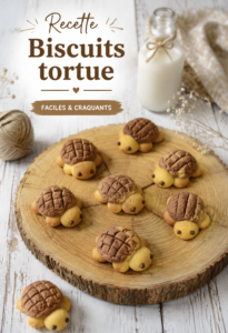 Biscuits tortue croustillants sur une assiette en bois