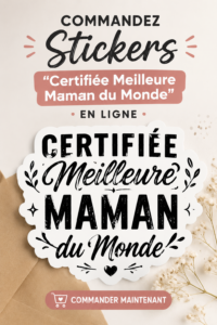 Stickers 'Meilleure Maman du Monde' colorés et créatifs sur un fond en bois