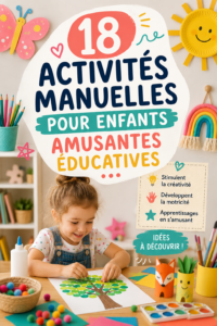 Un enfant souriant en train de réaliser une activité manuelle créative avec des fournitures colorées.