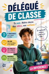 Affiche délégué de classe personnalisée avec des dessins colorés et un texte clair