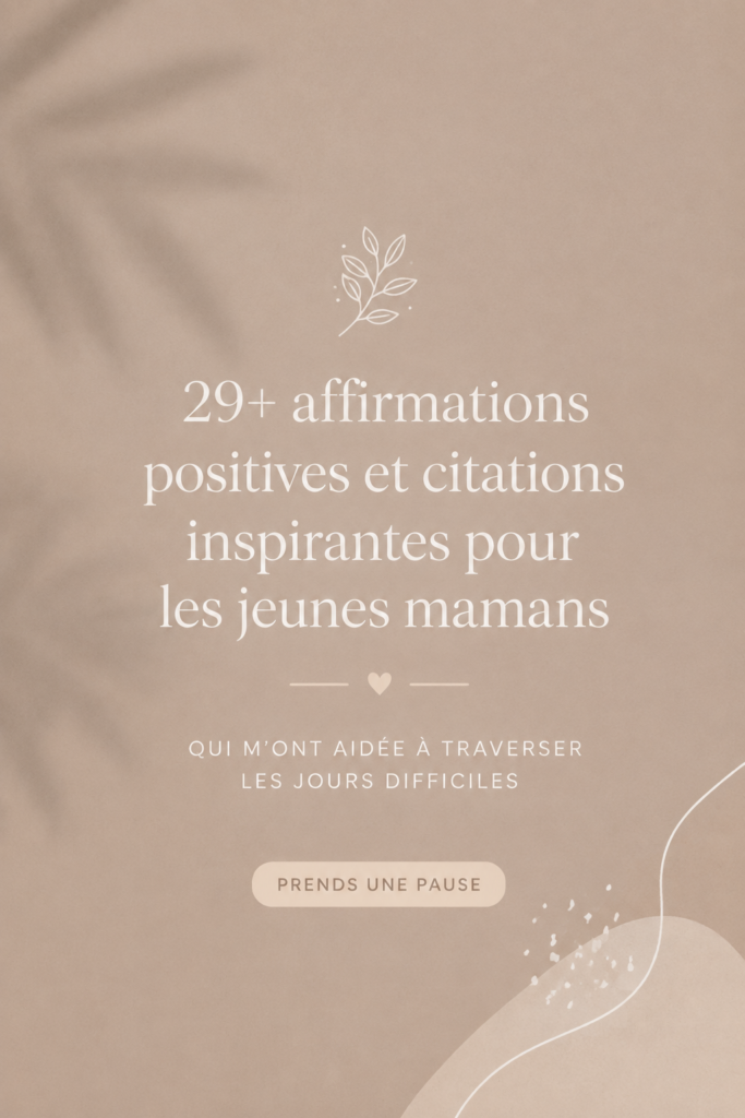 Image d'une maman méditant avec des affirmations positives en arrière-plan