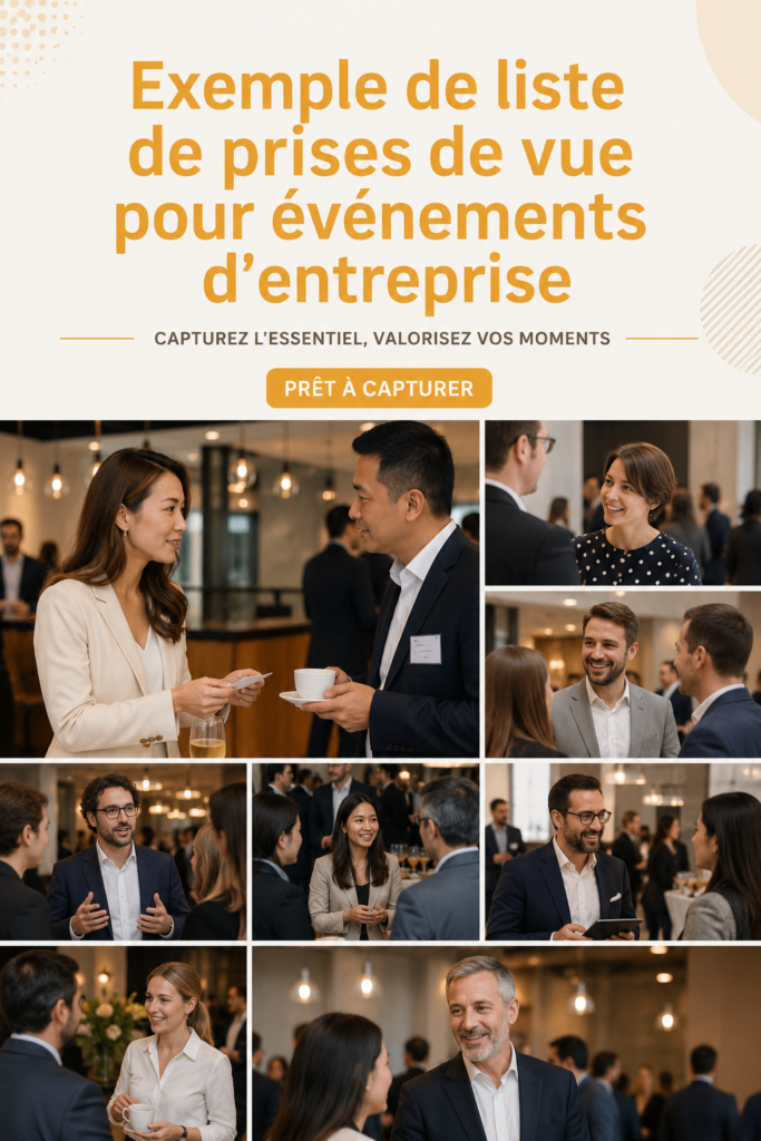 Photographe capturant un événement d'entreprise avec des invités souriants.