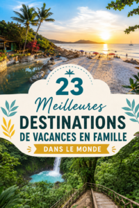 Une famille heureuse découvrant une destination de vacances en plein air.