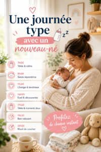 Une maman tenant son nouveau-né dans ses bras, symbolisant complicité et tendresse.