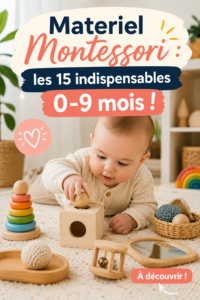 Sélection de matériels Montessori pour bébés de 0 à 9 mois.