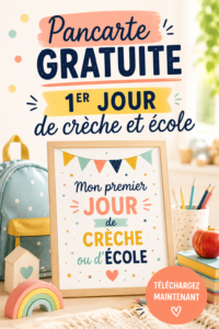 Pancarte colorée pour le premier jour d'école avec des dessins d'enfants