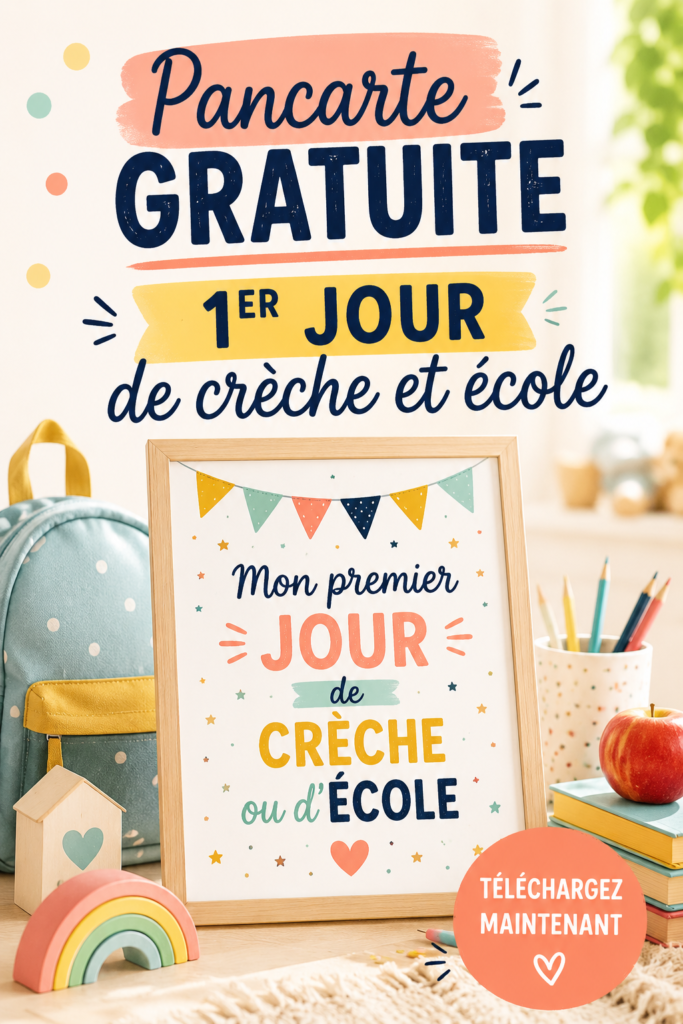 Pancarte colorée pour le premier jour d'école avec des dessins d'enfants