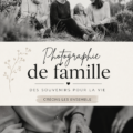 Photo d'une famille intergénérationnelle réunie pour une séance photo en extérieur.