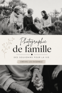 Photo d'une famille intergénérationnelle réunie pour une séance photo en extérieur.