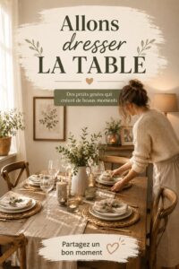Table décorée pour un repas en famille avec des accessoires accueillants