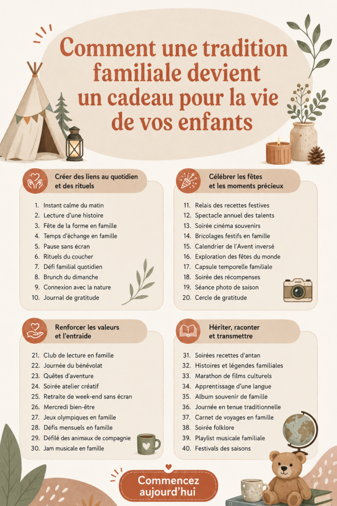 Une famille réunie autour d'une table, partageant des moments de convivialité, symbole de tradition familiale.