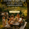 Pique-nique familial dans un parc en été, avec des rires et des jeux.