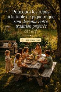 Pique-nique familial dans un parc en été, avec des rires et des jeux.