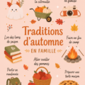 Famille réunie autour d'une table extérieure décorée pour l'automne