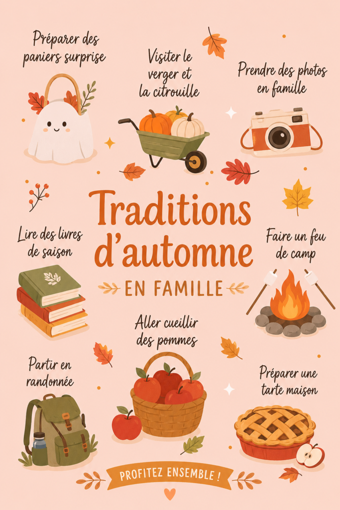 Famille réunie autour d'une table extérieure décorée pour l'automne