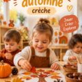 Des enfants en crèche jouant et explorant des feuilles d'automne