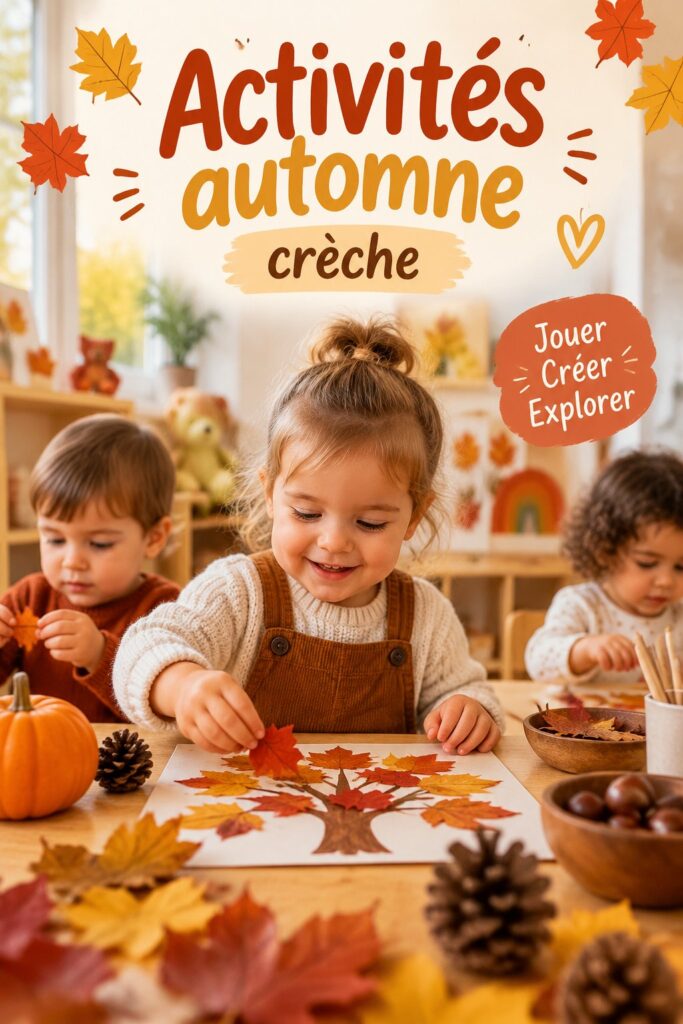 Des enfants en crèche jouant et explorant des feuilles d'automne