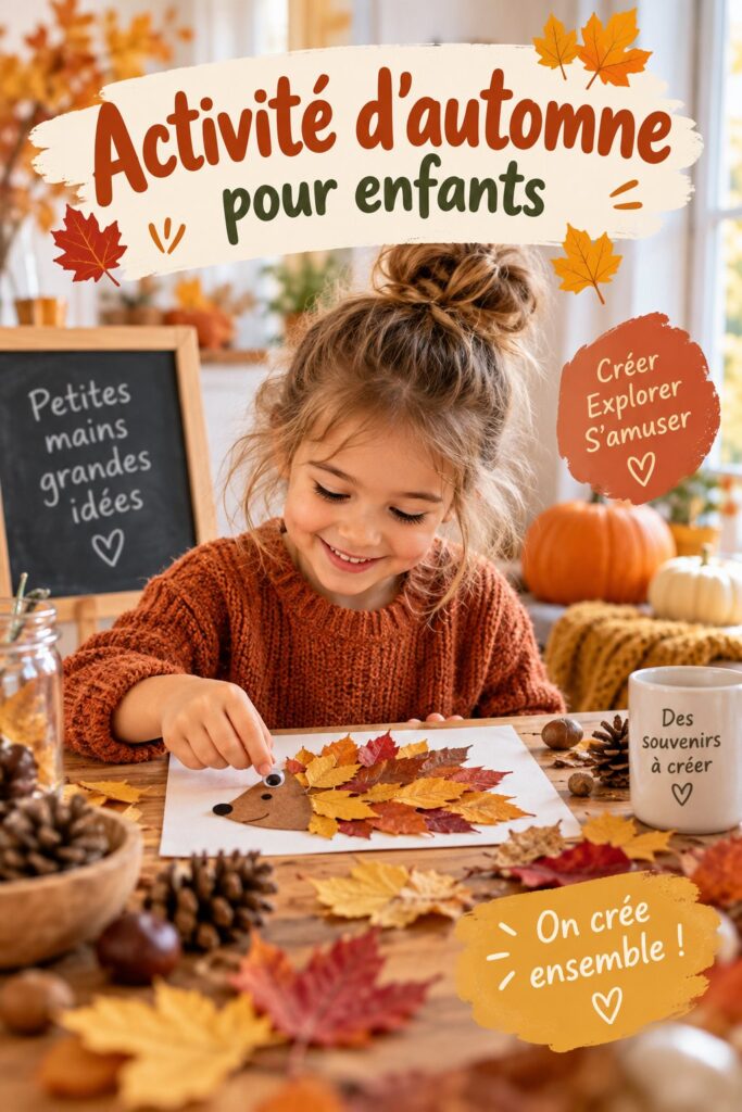 Enfants engagés dans une activité créative d'automne à l'extérieur.